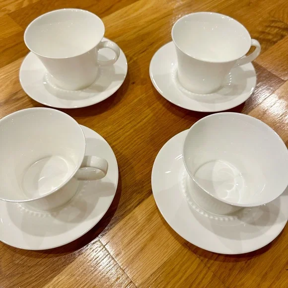 Crate and Barrel White Pearl Cups and Saucers - 4 pack - Picture 1 of 3